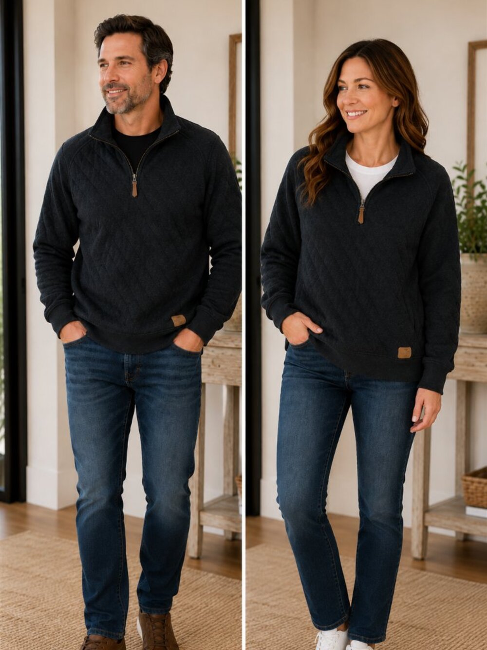 Eddie Bauer Men's Quilted Quarter-Zip Pullover – Size Medium